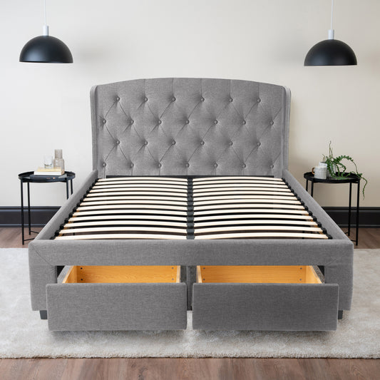 Grey Fabric Bed with 2 Front Pull Out Drawers Hamuq