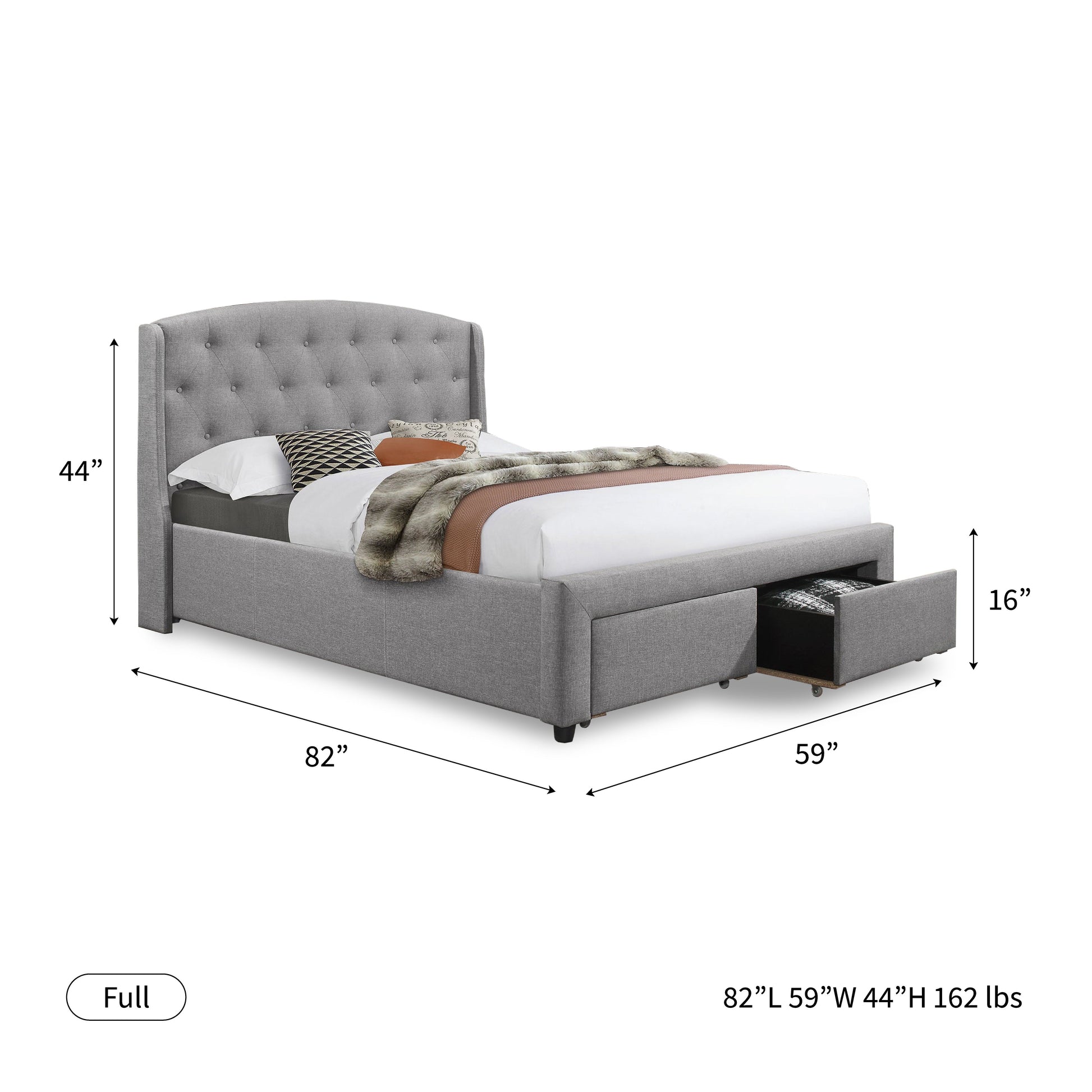 Grey Fabric Bed with 2 Front Pull Out Drawers Hamuq