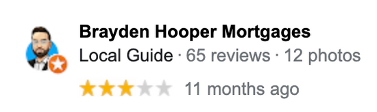 Brayden Hooper 3-star Google review of Silk and Snow