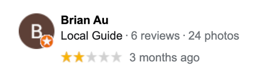 Brian Au 2-star Google review of Silk and Snow