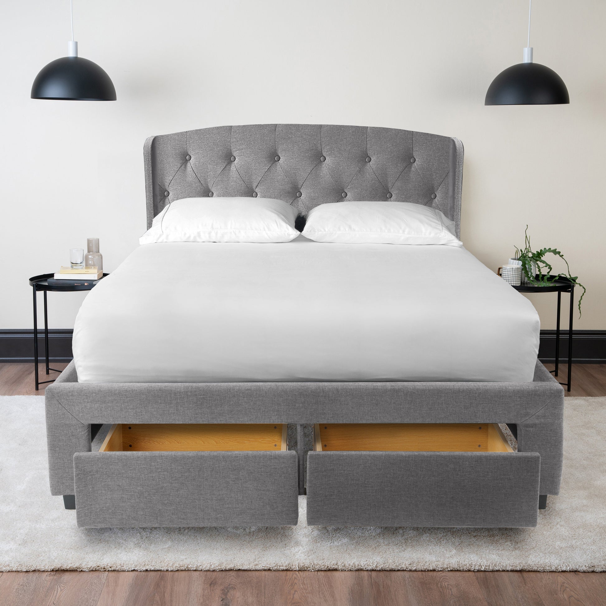 Grey Fabric Bed with 2 Front Pull Out Drawers Hamuq