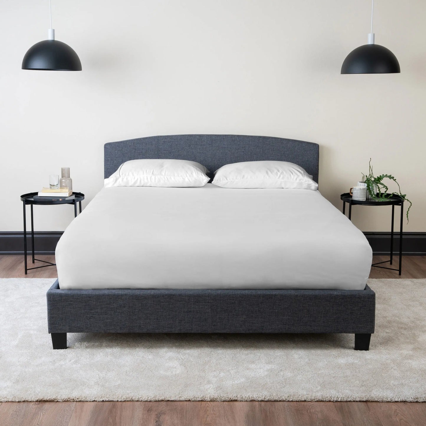 Curvaceous Upholstered Bed Frame with Headboard Hamuq