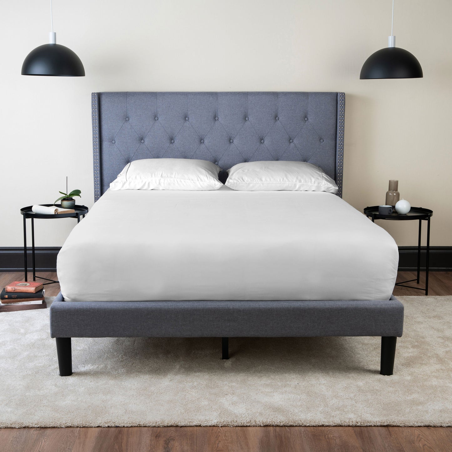 Delorious Upholstered Bed Frame with Headboard Hamuq