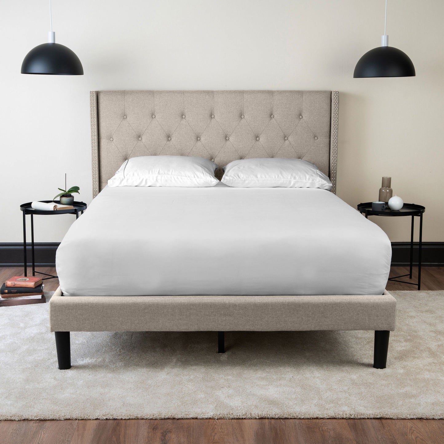 Delorious Upholstered Bed Frame with Headboard Hamuq