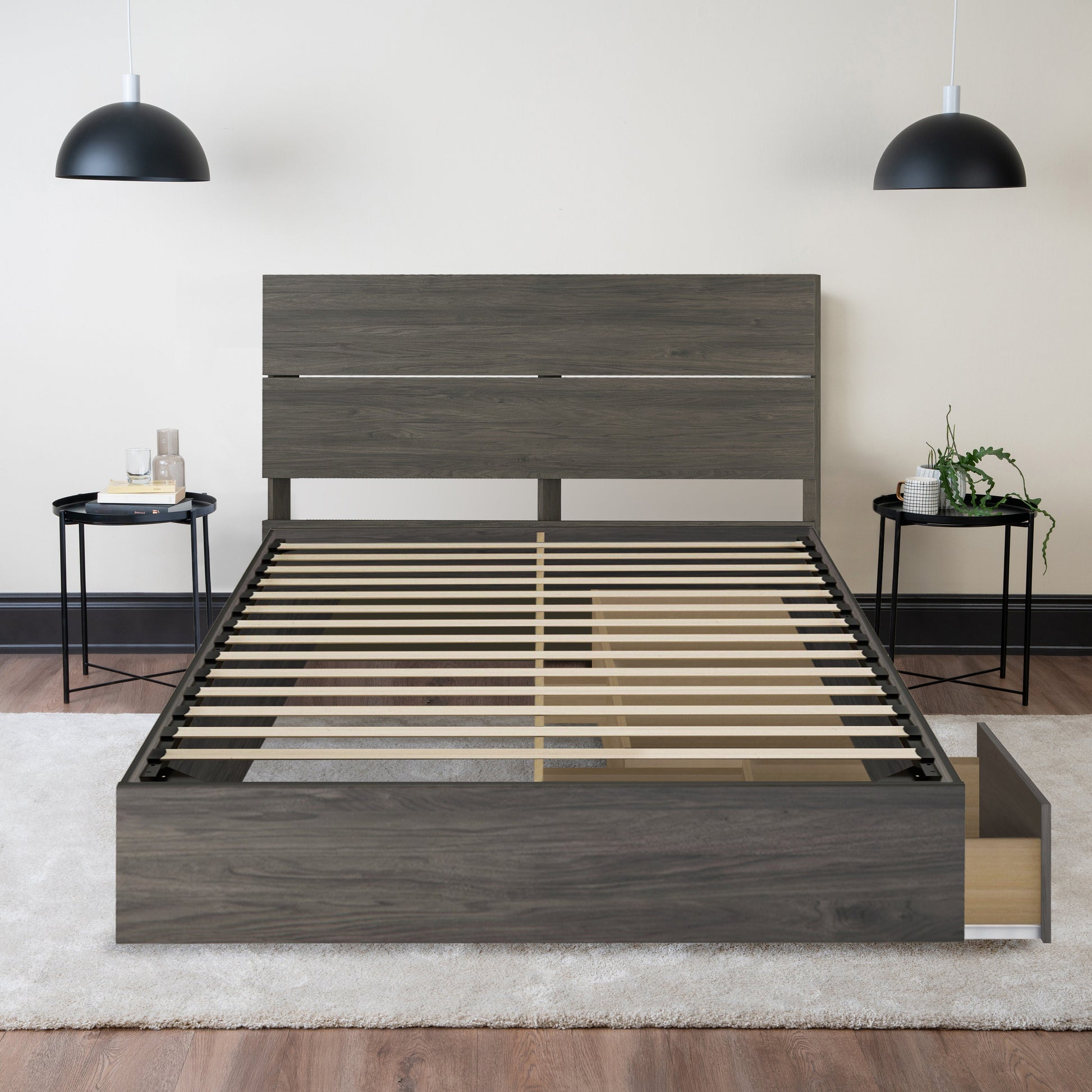 Storage Wood Bed with Headboard Hamuq