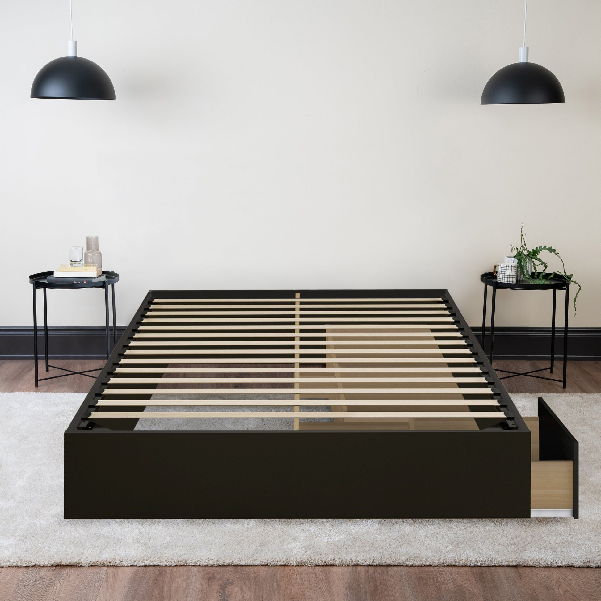 Storage Wood Bed Black Hamuq