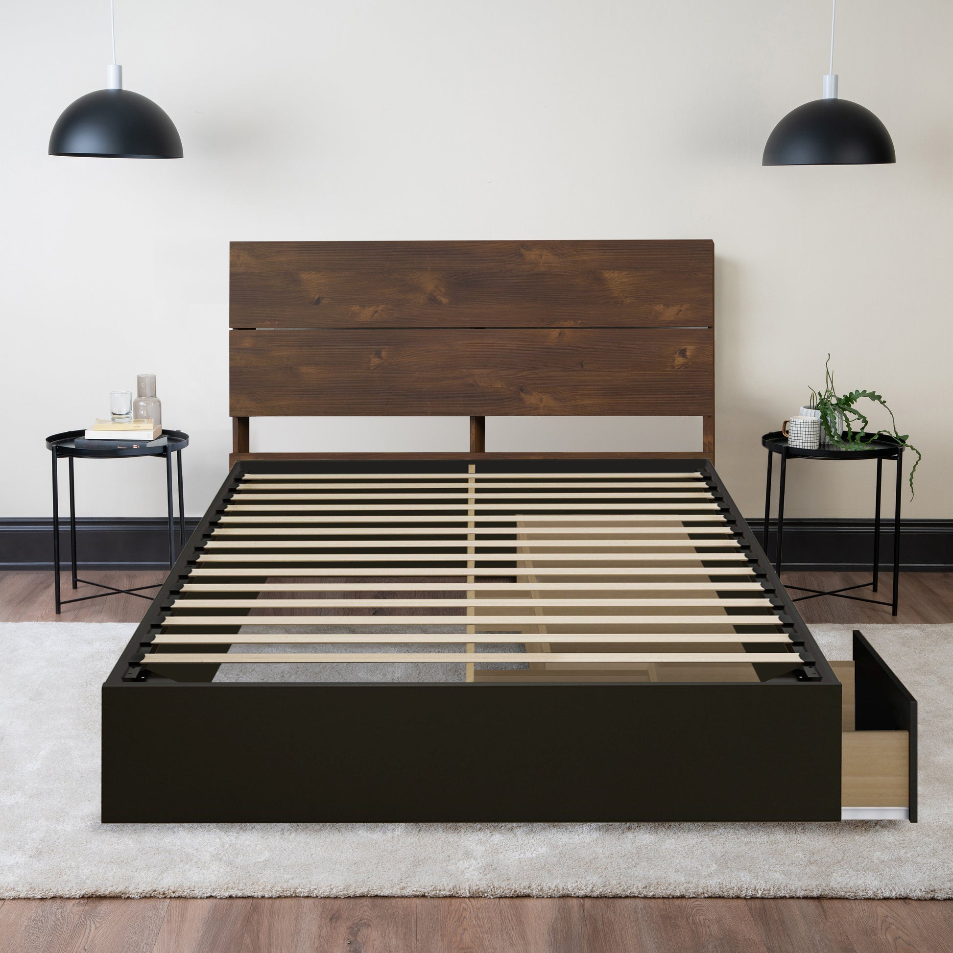 Storage Wood Bed with Headboard Hamuq