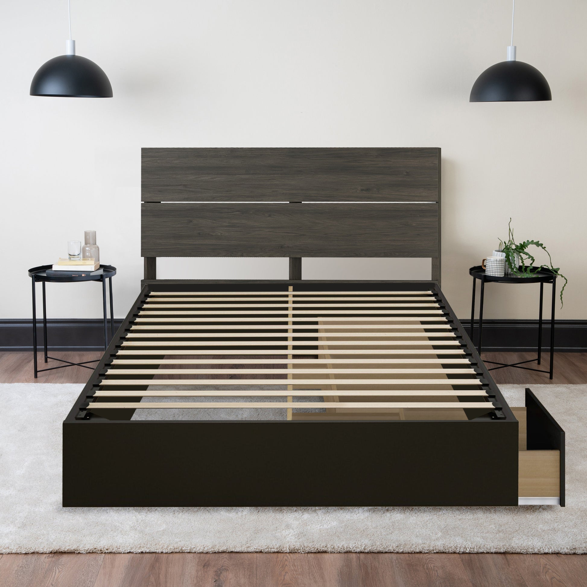 Storage Wood Bed with Headboard Hamuq