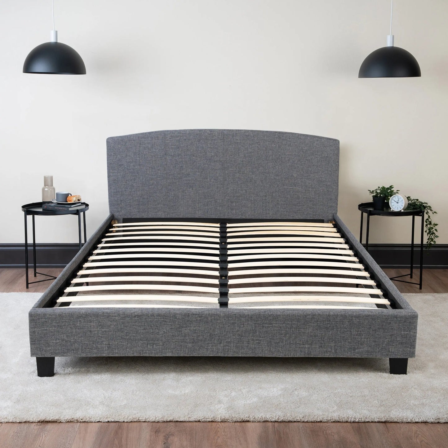 Curvaceous Upholstered Bed Frame with Headboard Hamuq