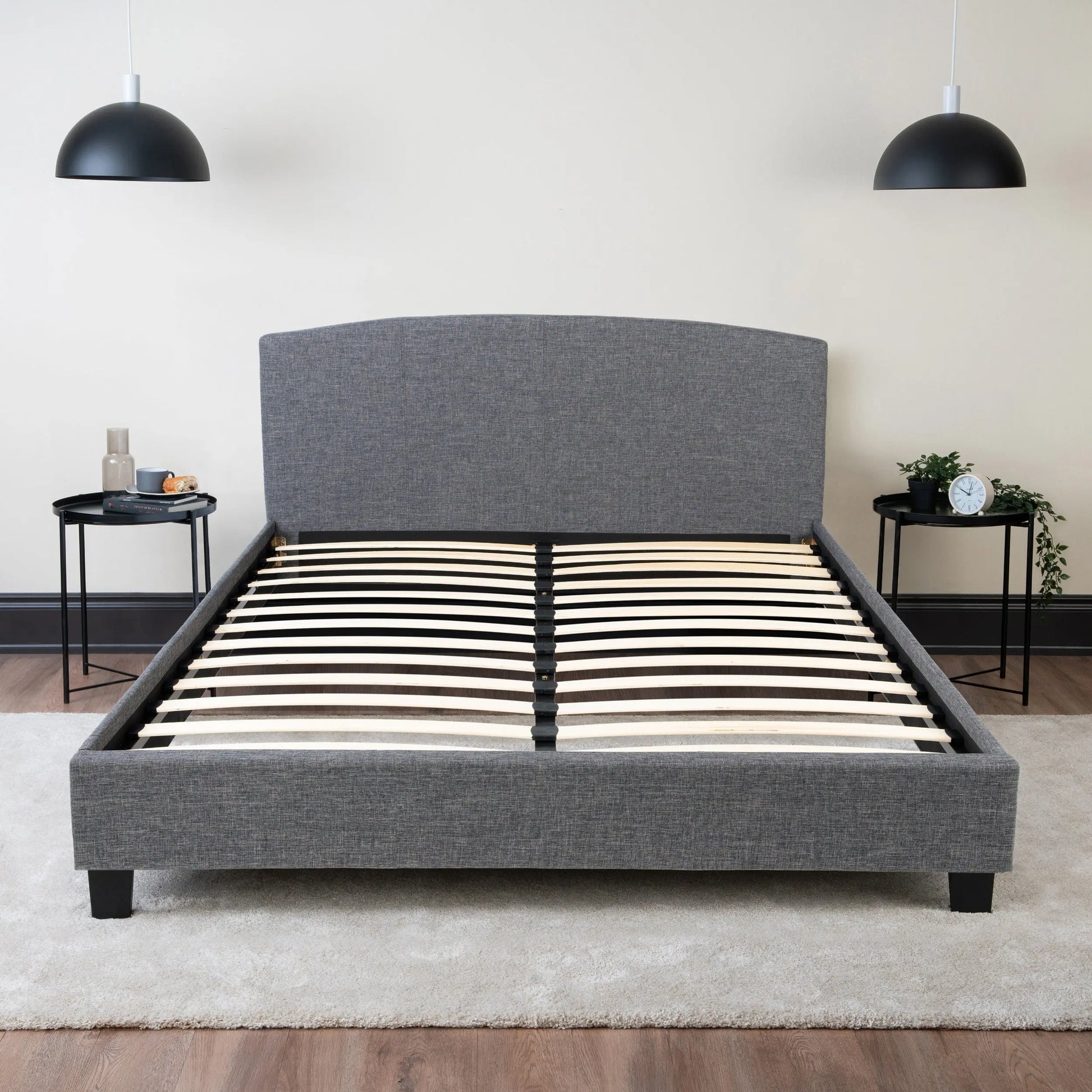 Curvaceous Upholstered Bed Frame with Headboard Hamuq