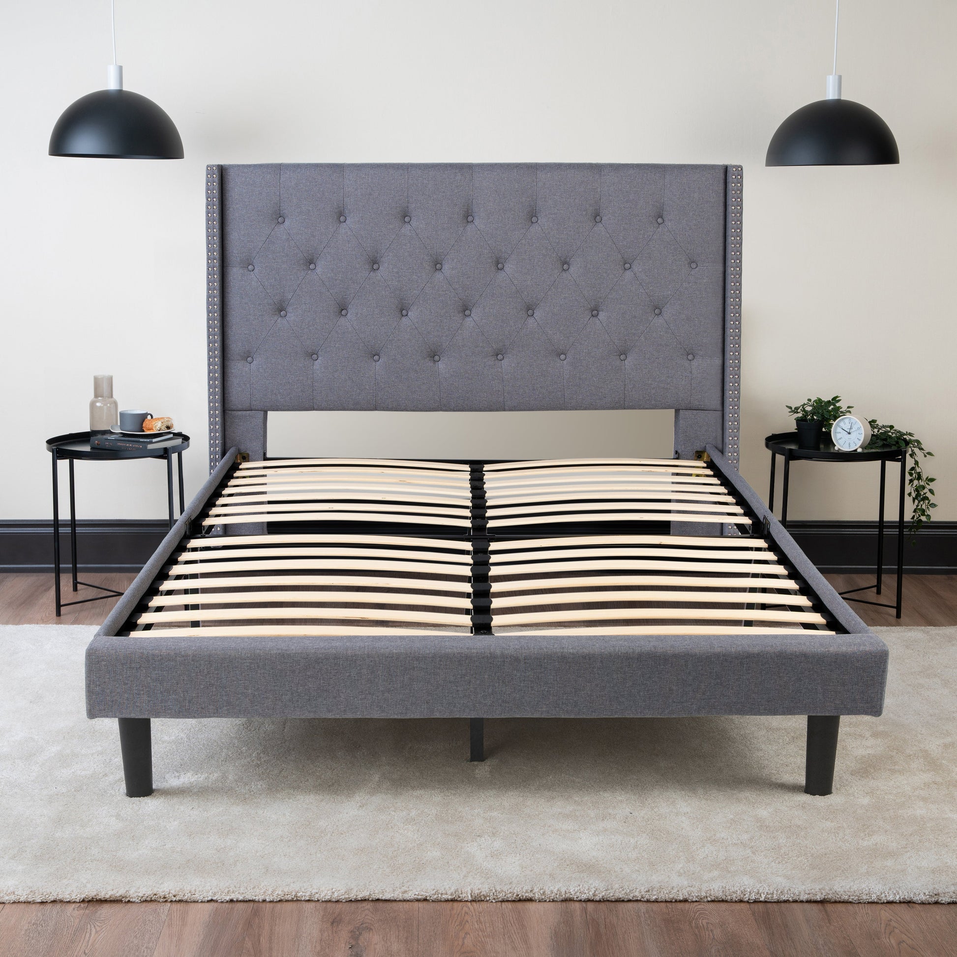 Delorious Upholstered Bed Frame with Headboard Hamuq