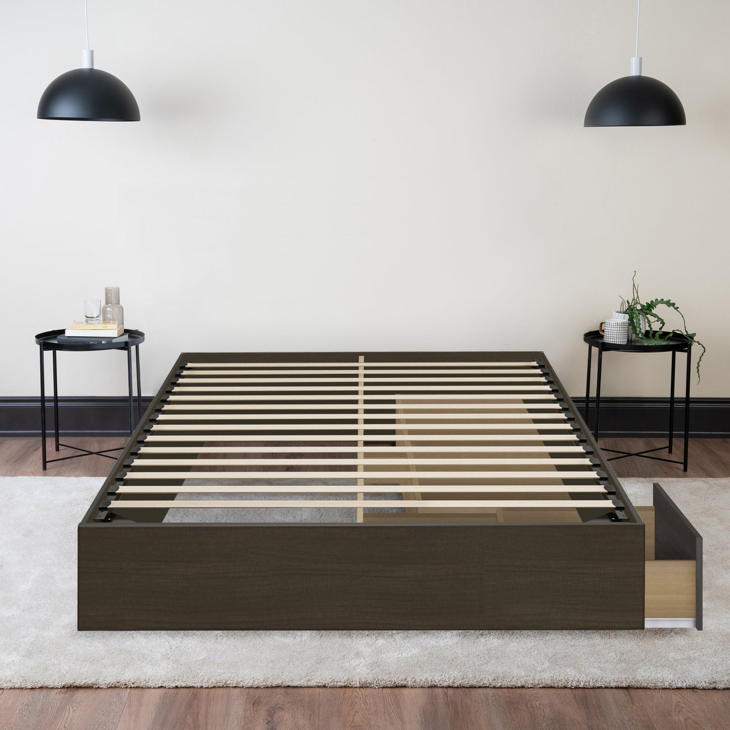 Storage Wood Bed Ebony Hamuq