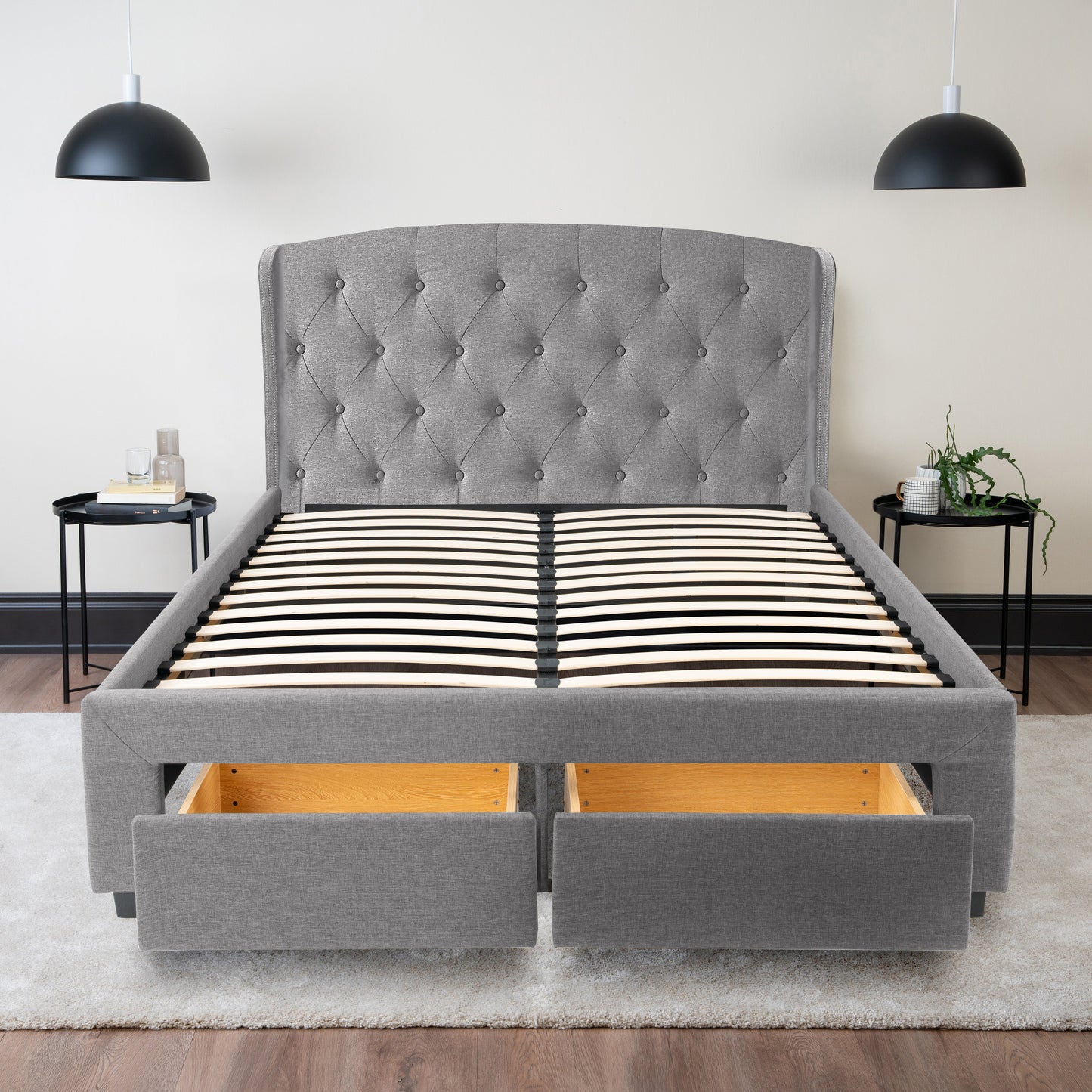 Grey Fabric Bed with 2 Front Pull Out Drawers Hamuq