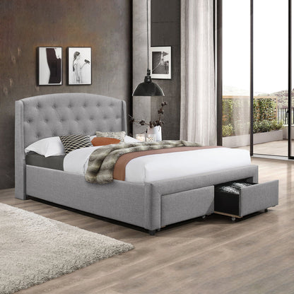 Grey Fabric Bed with 2 Front Pull Out Drawers Hamuq
