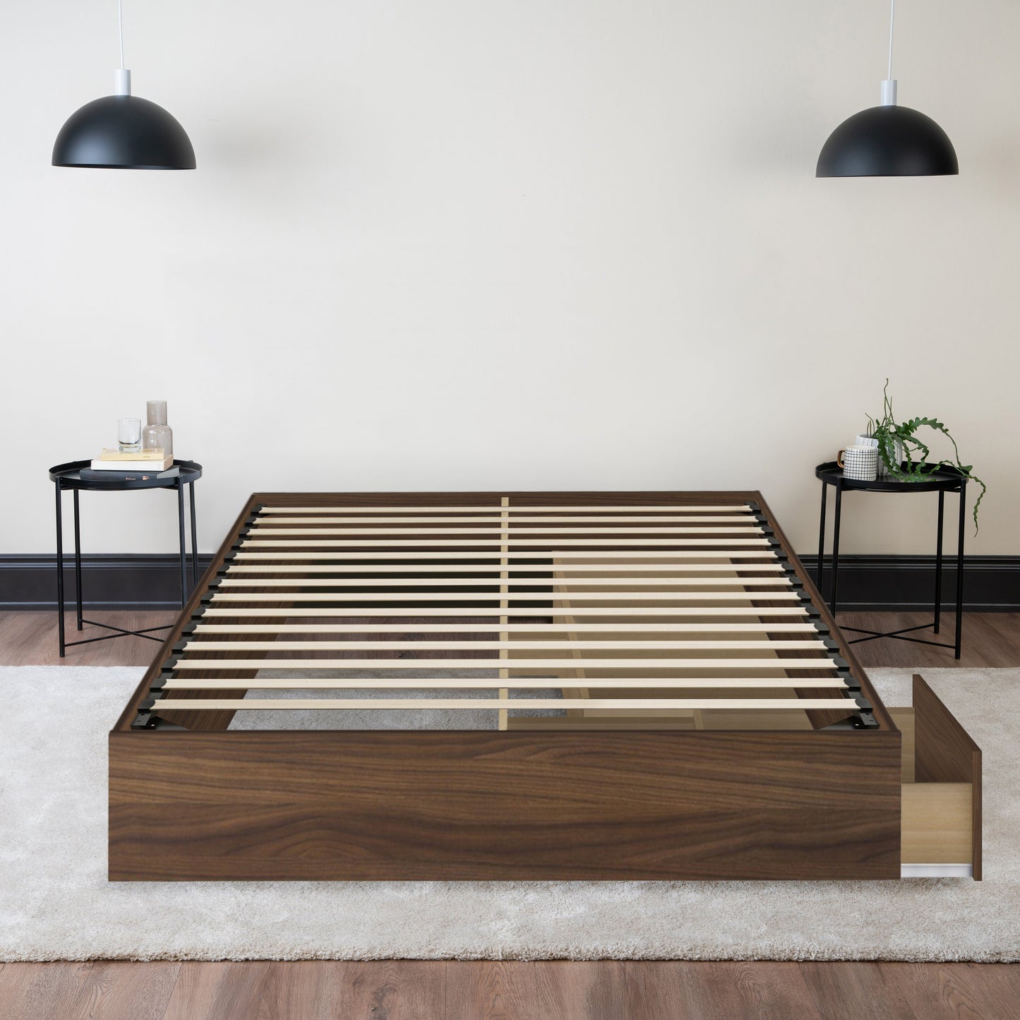 Storage Wood Bed Walnut Hamuq